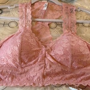 Bralette Racerback Pink Stretchy Floral Lace in Pink